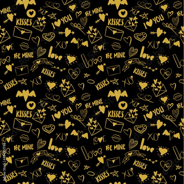 Fototapeta Vector seamless love symbol pattern, with stylish hearts and word "Love"