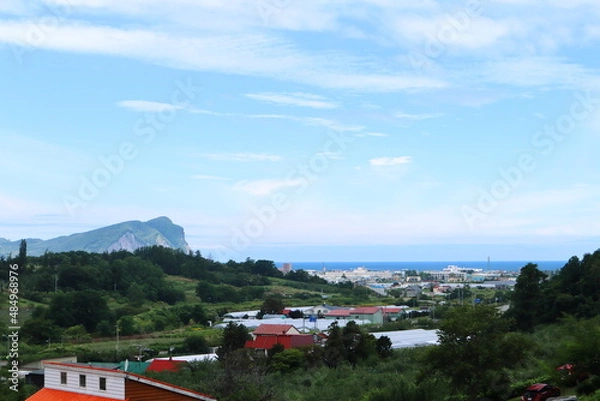 Fototapeta 高台から見た余市の町並み