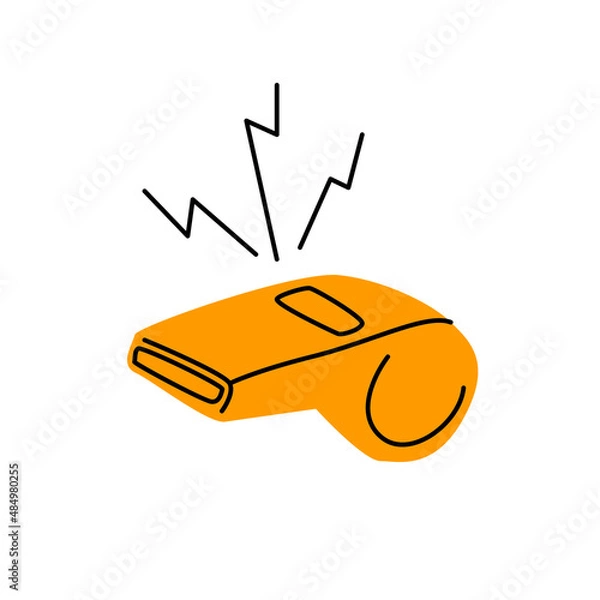 Fototapeta Isolated illustration of a yellow sports whistle of a referee or coach. A simple minimalistic illustration in a flat style.