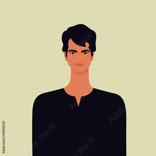 Obraz Brunette man on dark background. Flat portrait. Avatar for social network.