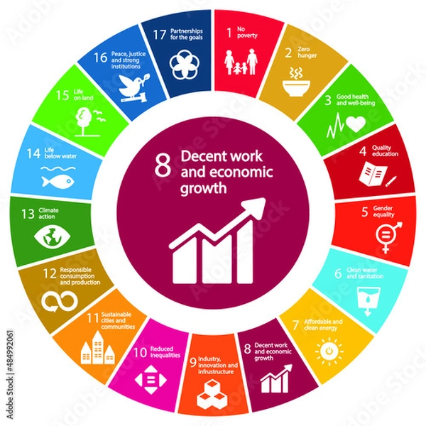 Obraz Decent Work and Economic Growth Icon - Goal 8 out of 17 Sustainable Development Goals set by the United Nations General Assembly, Agenda 2030. Vector illustration EPS 10, editable