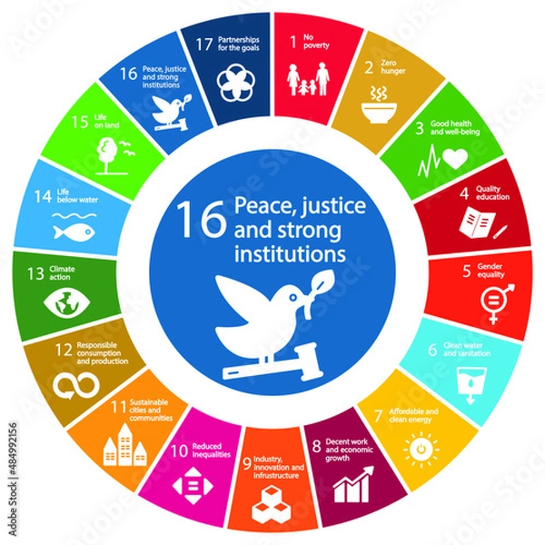 Obraz Peace, Justice and Strong Institutions Icon - Goal 16 out of 17 Sustainable Development Goals set by the United Nations General Assembly, Agenda 2030. Vector illustration EPS 10, editable