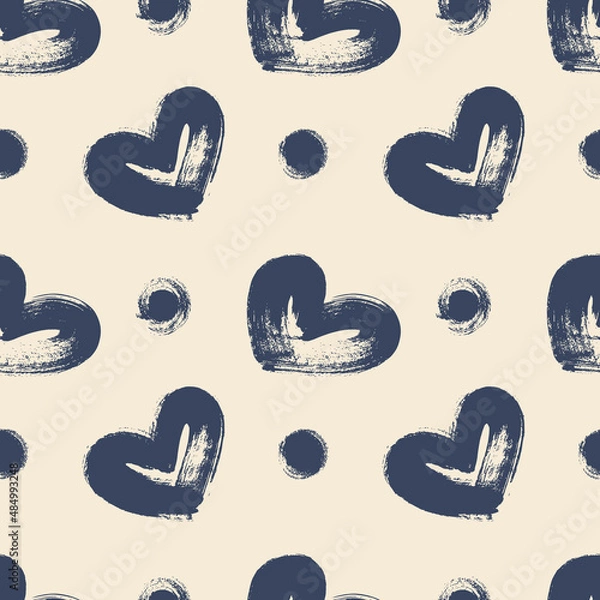Fototapeta Hand drawn dry brush seamless background. Vector pattern with hearts.