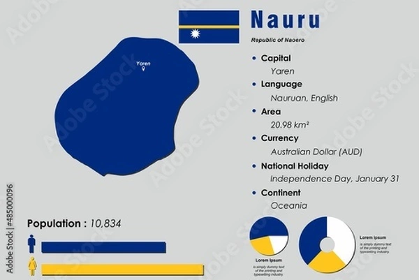 Fototapeta Nauru infographic vector illustration complemented with accurate statistical data. Nauru country information map board and Nauru flat flag