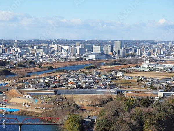 Obraz 野見山から見た豊田市街地と矢作川