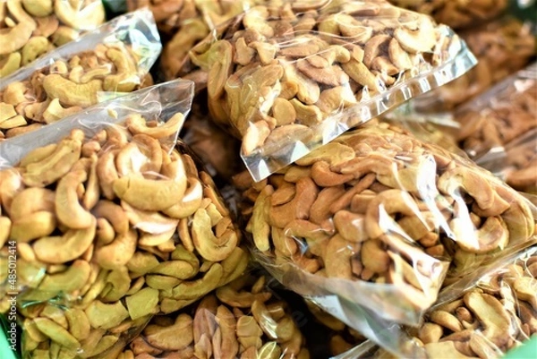 Fototapeta Bags of roasted cashew nuts, a native product of Coron island in Palawan, Philippines