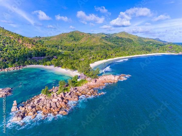 Obraz An aerial view on a rock between Grand Anse and Petite Anse on Praslin island, Seychelles
