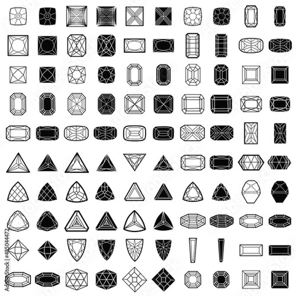 Obraz 100 diamonds bundle. Luxury gem cutting set. Vector illustration