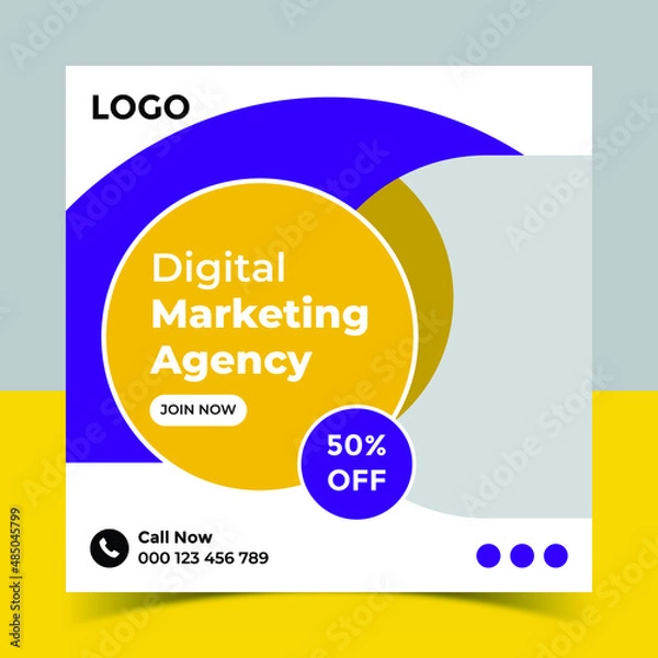 Fototapeta Digital marketing social media post banner template, Creative digital business marketing post banner template,Vector promotion square social post design