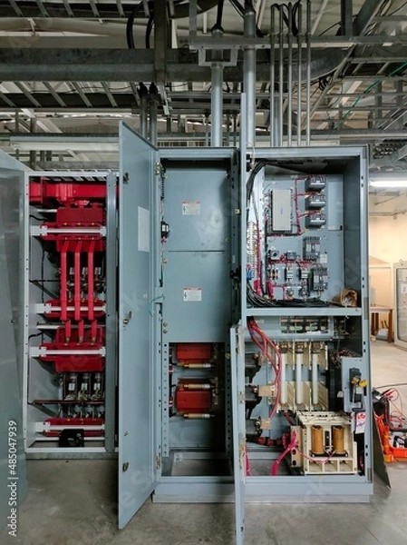 Obraz Electric room in industrial,selective focus,Maintenance for shutdown or turnaround.Switchgear in electric room.	