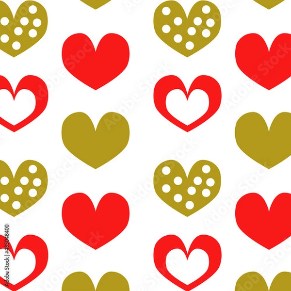 Fototapeta Background of red and brown hearts for Valentine's Day on a white background. Pattern for Valentine's Day.