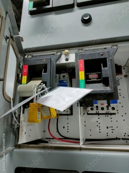 Obraz Lockout Tagout , Electrical safety system.Key lock switch or circuit breaker for safety protect.in electric room	