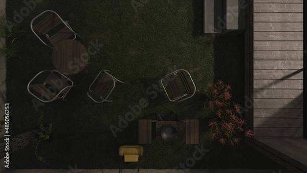 Obraz Top View of a Slightly Illuminated Patio at Night 3D Rendering