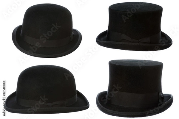 Fototapeta front and side view of top and bowler hats isolated