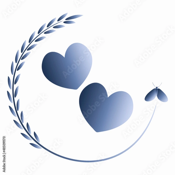 Obraz love. Two hearts in a graceful plant horseshoe for good luck. Valentin Day, St. Valentine. Styling, graphics