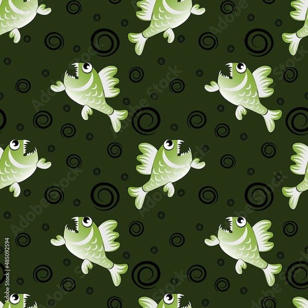 Obraz predatory evil piranha fish. Fabulous underwater world. Styling, cartoon style. Design element