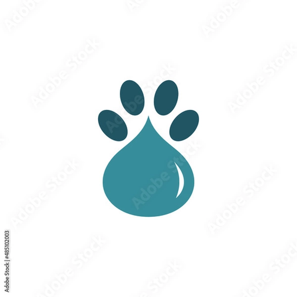 Fototapeta Paw and waterdrop combination in white background, vector logo design editable