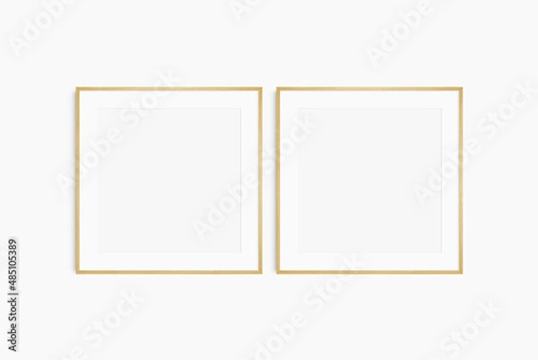 Obraz Frame mockup 1:1 square. Set of two thin oak wood frames. Clean, modern, minimalist, bright gallery wall mockup, set of 2 square frames with a mat opening.