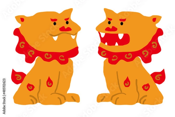 Obraz 手描きの沖縄のシーサー　縁なし　イラスト素材