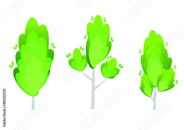 Fototapeta Set of three. tree abstract Nature illustration. isolated white background.