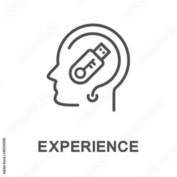 Fototapeta Icon – experience. A flash drive with a key in a question mark is the accumulated knowledge and skills to resolve life situations. The thin contour lines.