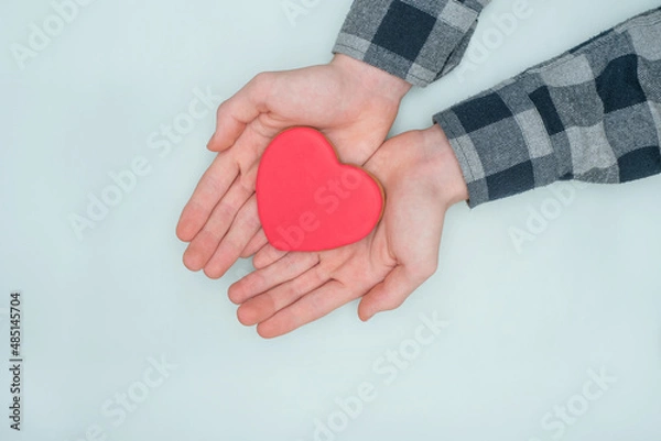 Fototapeta Valentine's Day, colorful gingerbread in the palms.