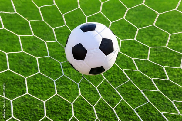 Fototapeta soccer ball in goal net