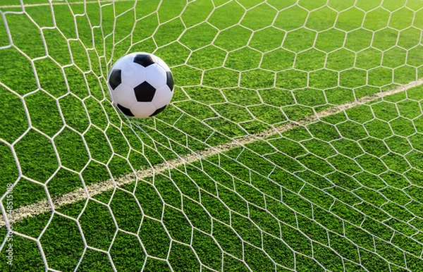 Fototapeta soccer ball in goal net