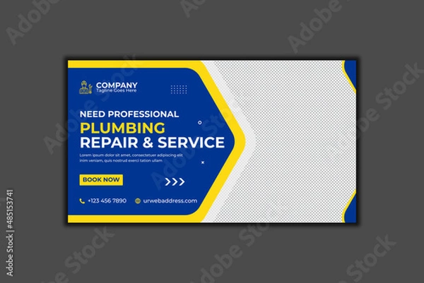Obraz Plumbing Service YouTube Thumbnail Template Design and Web Banner