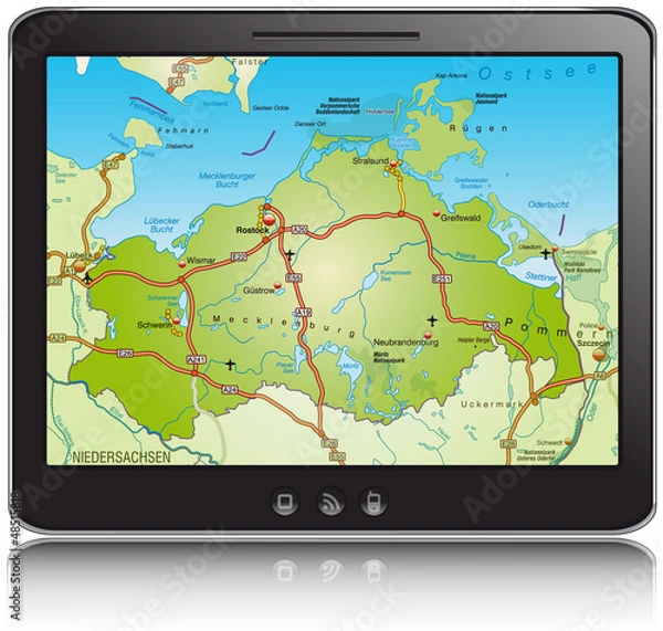 Obraz Landkarte von Mecklenburg-Vorpommern als Navigationsgerät