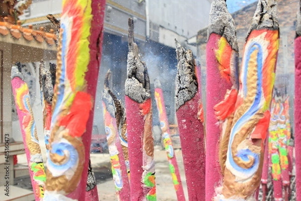 Fototapeta A large hio that burned in the monastery located in Pematang Siantar. 