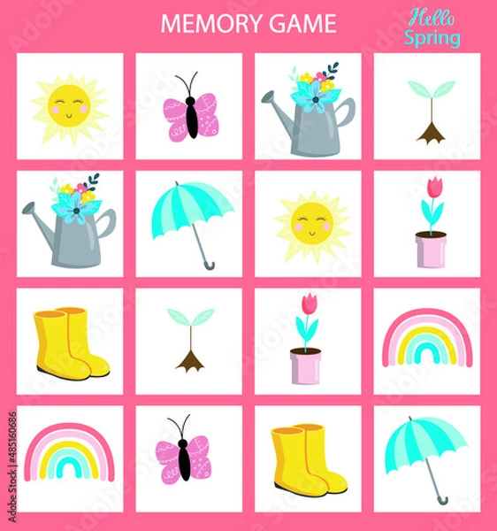 Fototapeta Memory game for kids. Spring