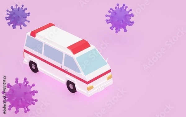Obraz 3DCG　救急車とコロナウイルス、救急搬送困難事案のイメージ