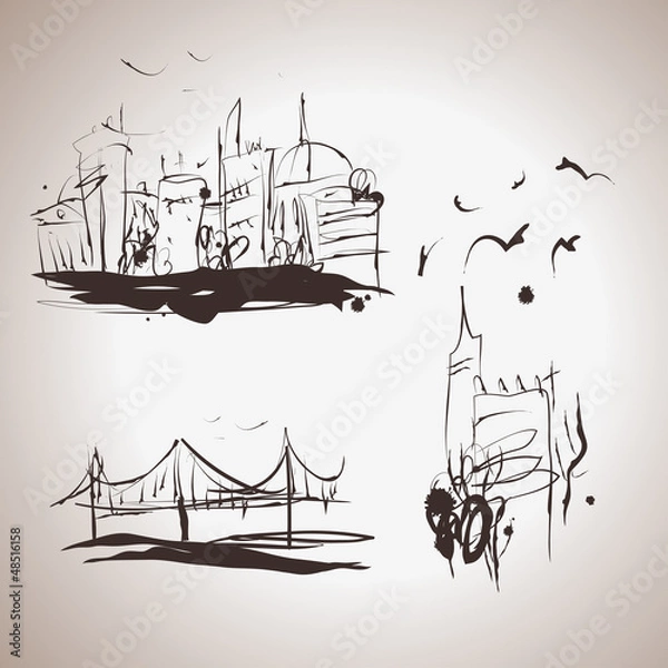 Fototapeta Grunge elegance ink splash elements of city