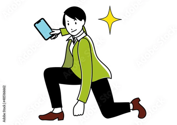 Obraz 携帯電話を持ってキメポーズでやる気を表現しているイメージのビジネスパーソン