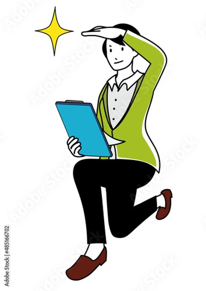 Obraz バインダーを片手に遠くを見据えているビジネスパーソン（調査や取引のイメージに）