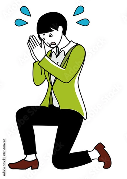 Obraz イラスト素材：泣きそうな顔で謝罪するビジネスパーソン（ミスや失敗のイメージに）