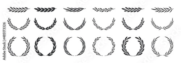Obraz Set of wreaths and branches with leaves. Hand drawing laurel wreaths and branches collection. Laurels wreaths, swirls, twigs and flower ornaments. Herbs, flowers and plants elements. Design elements.