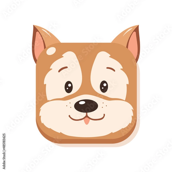 Fototapeta Muzzle dog in the form square icon. Children avatar cute animal in cartoon style.