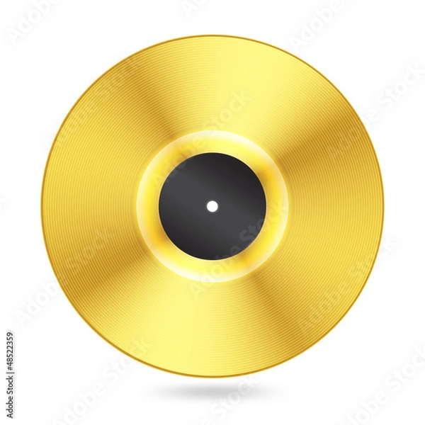 Fototapeta realistic golden vinyl disc on white