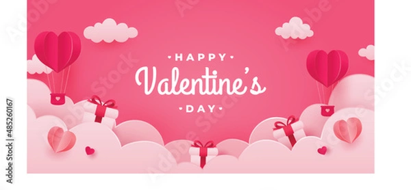 Obraz Happy valentines day banner and background with romantic valentine decorations bundle