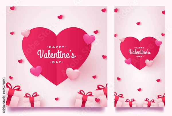 Obraz Happy valentines day banner and background with romantic valentine decorations bundle