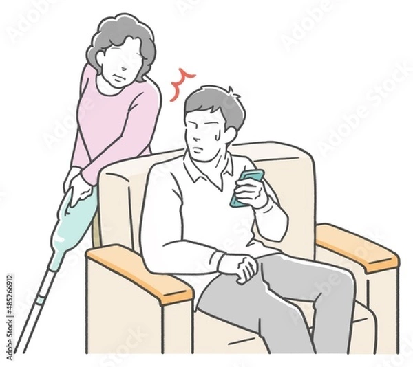 Fototapeta 母にスマホを覗き込まれる息子