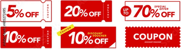 Fototapeta 割引セールクーポンのベクターデザインセット（赤）