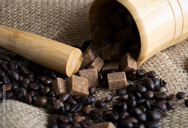 Obraz brown sugar cubes and coffee beans