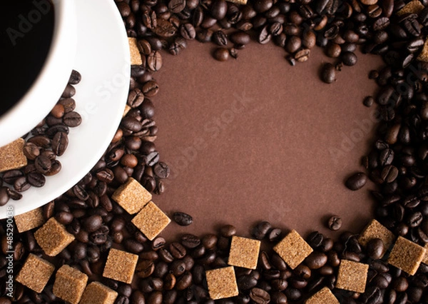 Obraz coffee beans and sugar with background space
