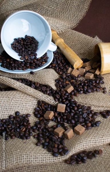 Obraz coffee and sugar on natural background