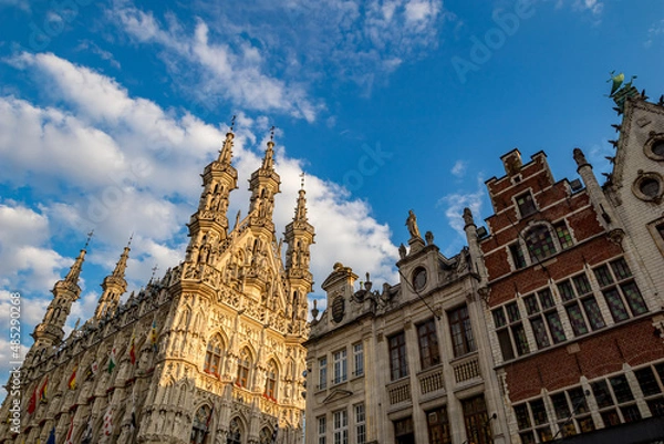 Obraz Travel photograph, street view in a beautiful sunny September day with some clouds, Leuven, Belgium