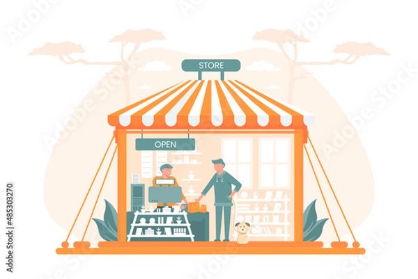 Fototapeta Ilustration of a shop on the side of the road