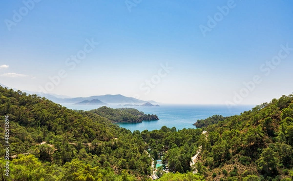 Fototapeta Panoramic view of Katranci Bay (Cove) in Fethiye. Fethiye is a city and district of Mugla Province in the Aegean region of Turkey.